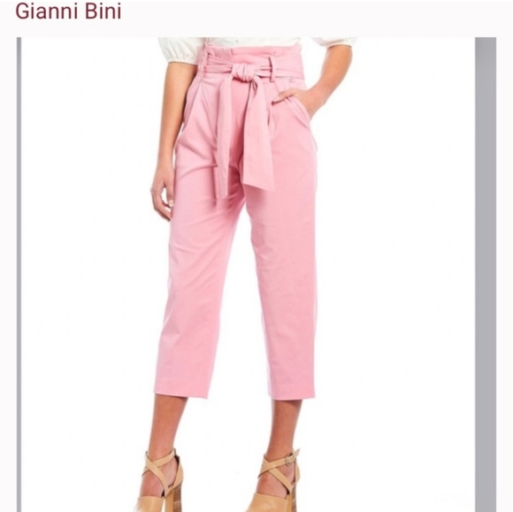 Gianni Bin Cropped Tie-Waist Pants Barbie Pink - Picture 1 of 11